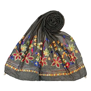 Hand work embroidered stole- Grey